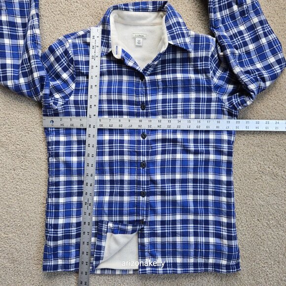 L.L. Bean Fleece Lined Cotton Plaid Shirt RUNS BIG XXS Blue - Picture 5 of 10
